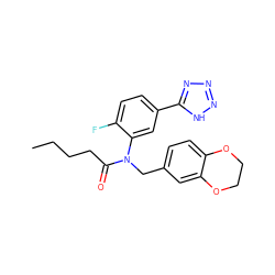 CCCCC(=O)N(Cc1ccc2c(c1)OCCO2)c1cc(-c2nnn[nH]2)ccc1F ZINC000084707812