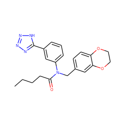 CCCCC(=O)N(Cc1ccc2c(c1)OCCO2)c1cccc(-c2nnn[nH]2)c1 ZINC000084654657