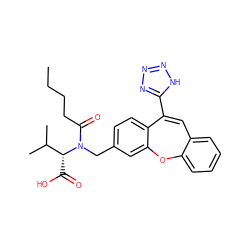 CCCCC(=O)N(Cc1ccc2c(c1)Oc1ccccc1C=C2c1nnn[nH]1)[C@H](C(=O)O)C(C)C ZINC000013742165