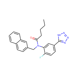 CCCCC(=O)N(Cc1ccc2ccccc2c1)c1cc(-c2nnn[nH]2)ccc1F ZINC000084654565