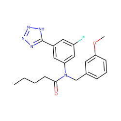 CCCCC(=O)N(Cc1cccc(OC)c1)c1cc(F)cc(-c2nnn[nH]2)c1 ZINC000084712409