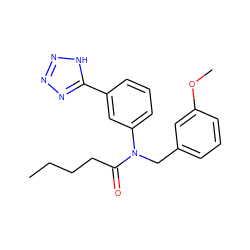 CCCCC(=O)N(Cc1cccc(OC)c1)c1cccc(-c2nnn[nH]2)c1 ZINC000084712407