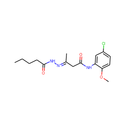 CCCCC(=O)N/N=C(\C)CC(=O)Nc1cc(Cl)ccc1OC ZINC000004691001