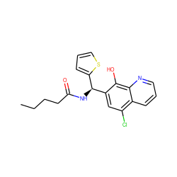 CCCCC(=O)N[C@@H](c1cccs1)c1cc(Cl)c2cccnc2c1O ZINC000002488166