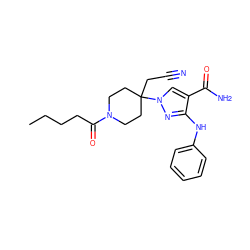 CCCCC(=O)N1CCC(CC#N)(n2cc(C(N)=O)c(Nc3ccccc3)n2)CC1 ZINC000221005535