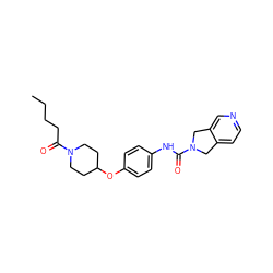 CCCCC(=O)N1CCC(Oc2ccc(NC(=O)N3Cc4ccncc4C3)cc2)CC1 ZINC000166523099