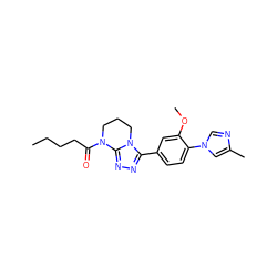 CCCCC(=O)N1CCCn2c(-c3ccc(-n4cnc(C)c4)c(OC)c3)nnc21 ZINC000066112256