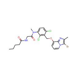 CCCCC(=O)NCC(=O)N(C)c1ccc(Cl)c(COc2cccn3c(Br)c(C)nc23)c1Cl ZINC000027650307