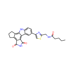 CCCCC(=O)NCc1nc(-c2ccc3[nH]c4c5c(c6c(c4c3c2)C(=O)NC6=O)CCC5)cs1 ZINC000028897131