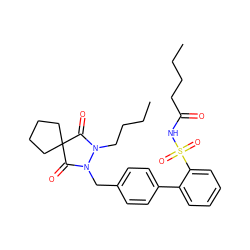 CCCCC(=O)NS(=O)(=O)c1ccccc1-c1ccc(CN2C(=O)C3(CCCC3)C(=O)N2CCCC)cc1 ZINC000026641596