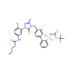 CCCCC(=O)Nc1ccc(Br)c(-n2nc(C)n(Cc3ccc(-c4ccccc4S(=O)(=O)NC(=O)OC(C)(C)C)cc3F)c2=O)c1 ZINC000027206392