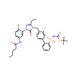 CCCCC(=O)Nc1ccc(Br)c(-n2nc(CC)n(Cc3ccc(-c4ccccc4S(=O)(=O)NC(=O)OC(C)(C)C)cc3F)c2=O)c1 ZINC000003981036