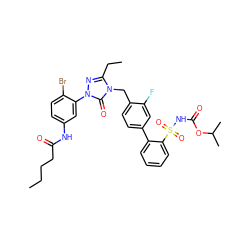 CCCCC(=O)Nc1ccc(Br)c(-n2nc(CC)n(Cc3ccc(-c4ccccc4S(=O)(=O)NC(=O)OC(C)C)cc3F)c2=O)c1 ZINC000027211742