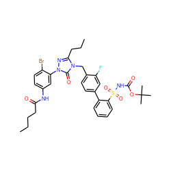 CCCCC(=O)Nc1ccc(Br)c(-n2nc(CCC)n(Cc3ccc(-c4ccccc4S(=O)(=O)NC(=O)OC(C)(C)C)cc3F)c2=O)c1 ZINC000095611438