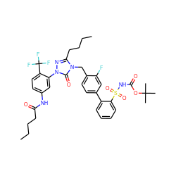 CCCCC(=O)Nc1ccc(C(F)(F)F)c(-n2nc(CCCC)n(Cc3ccc(-c4ccccc4S(=O)(=O)NC(=O)OC(C)(C)C)cc3F)c2=O)c1 ZINC000095611256