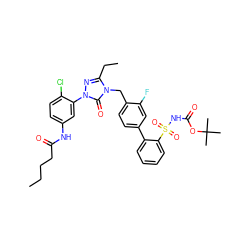 CCCCC(=O)Nc1ccc(Cl)c(-n2nc(CC)n(Cc3ccc(-c4ccccc4S(=O)(=O)NC(=O)OC(C)(C)C)cc3F)c2=O)c1 ZINC000027209909