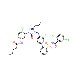 CCCCC(=O)Nc1ccc(Cl)c(-n2nc(CCC)n(Cc3ccc(-c4ccccc4S(=O)(=O)NC(=O)c4cc(Cl)ccc4Cl)cc3F)c2=O)c1 ZINC000150590542