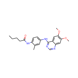 CCCCC(=O)Nc1ccc(Nc2ncnc3cc(OC)c(OC)cc23)cc1C ZINC000084633613