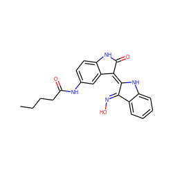 CCCCC(=O)Nc1ccc2c(c1)/C(=C1/Nc3ccccc3/C1=N\O)C(=O)N2 ZINC000653854034