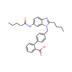 CCCCC(=O)Nc1ccc2nc(CCCC)n(Cc3ccc(-c4ccccc4C(=O)O)cc3)c2c1 ZINC000013732053