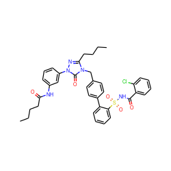 CCCCC(=O)Nc1cccc(-n2nc(CCCC)n(Cc3ccc(-c4ccccc4S(=O)(=O)NC(=O)c4ccccc4Cl)cc3)c2=O)c1 ZINC000027520622