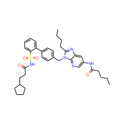 CCCCC(=O)Nc1cnc2c(c1)nc(CCCC)n2Cc1ccc(-c2ccccc2S(=O)(=O)NC(=O)CCC2CCCC2)cc1 ZINC000026281907