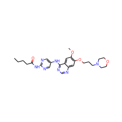 CCCCC(=O)Nc1ncc(Nc2ncnc3cc(OCCCN4CCOCC4)c(OC)cc23)cn1 ZINC000014949916