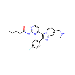 CCCCC(=O)Nc1nccc(-c2c(-c3ccc(F)cc3)nc3cc(CN(C)C)ccn23)n1 ZINC000028963743