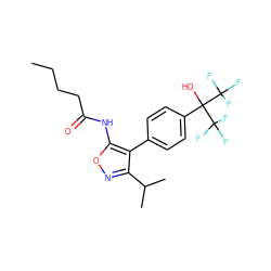 CCCCC(=O)Nc1onc(C(C)C)c1-c1ccc(C(O)(C(F)(F)F)C(F)(F)F)cc1 ZINC000028569407