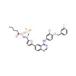 CCCCC(=O)ON[C@H](CS(C)(=O)=O)c1ccc(-c2ccc3ncnc(Nc4ccc(OCc5cccc(F)c5)c(Cl)c4)c3c2)o1 ZINC000299834526