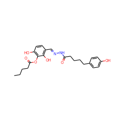 CCCCC(=O)Oc1c(O)ccc(/C=N/NC(=O)CCCCc2ccc(O)cc2)c1O ZINC001772632636