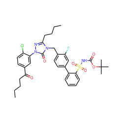 CCCCC(=O)c1ccc(Cl)c(-n2nc(CCCC)n(Cc3ccc(-c4ccccc4S(=O)(=O)NC(=O)OC(C)(C)C)cc3F)c2=O)c1 ZINC000027207938