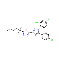 CCCCC(C)(C)c1nnc(-c2nn(-c3ccc(Cl)cc3Cl)c(-c3ccc(Cl)cc3)c2C)o1 ZINC000045497598