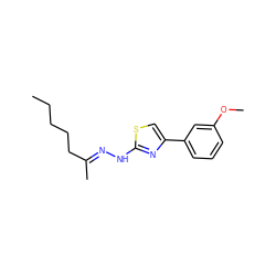 CCCCC/C(C)=N/Nc1nc(-c2cccc(OC)c2)cs1 ZINC000058568734