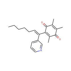 CCCCC/C=C(/C1=C(C)C(=O)C(C)=C(C)C1=O)c1cccnc1 ZINC000043300302