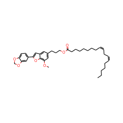 CCCCC/C=C\C/C=C\CCCCCCCC(=O)OCCCc1cc(OC)c2oc(-c3ccc4c(c3)OCO4)cc2c1 ZINC000072125995