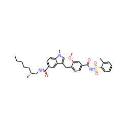 CCCCC[C@@H](C)CNC(=O)c1ccc2c(c1)c(Cc1ccc(C(=O)NS(=O)(=O)c3ccccc3C)cc1OC)cn2C ZINC000027326856