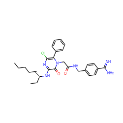 CCCCC[C@@H](CC)Nc1nc(Cl)c(-c2ccccc2)n(CC(=O)NCc2ccc(C(=N)N)cc2)c1=O ZINC000013526996