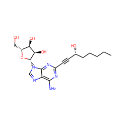 CCCCC[C@@H](O)C#Cc1nc(N)c2ncn([C@@H]3O[C@H](CO)[C@@H](O)[C@H]3O)c2n1 ZINC000012405371