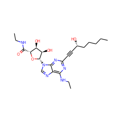 CCCCC[C@@H](O)C#Cc1nc(NCC)c2ncn([C@@H]3O[C@H](C(=O)NCC)[C@@H](O)[C@H]3O)c2n1 ZINC000034800756