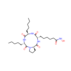 CCCCC[C@@H]1NC(=O)[C@@H](CCCCC)NC(=O)[C@H](CCCCCC(=O)NO)NC(=O)[C@H]2CCCN2C1=O ZINC000049746063