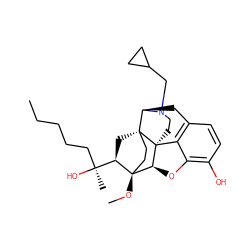 CCCCC[C@](C)(O)[C@H]1C[C@@]23CC[C@]1(OC)[C@@H]1Oc4c(O)ccc5c4[C@@]12CCN(CC1CC1)[C@@H]3C5 ZINC000095587332