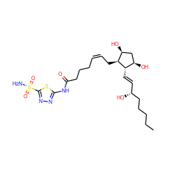 CCCCC[C@H](O)/C=C/[C@H]1[C@H](O)C[C@H](O)[C@@H]1C/C=C\CCCC(=O)Nc1nnc(S(N)(=O)=O)s1 ZINC000095583007