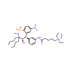 CCCCC1(CCCC)[C@H](O)[C@H](c2cccc(NC(=O)CCCC[N+](CC)(CC)CC)c2)c2cc(N(C)C)ccc2S(=O)(=O)N1C ZINC000003985321