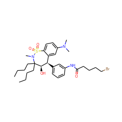 CCCCC1(CCCC)[C@H](O)[C@H](c2cccc(NC(=O)CCCCBr)c2)c2cc(N(C)C)ccc2S(=O)(=O)N1C ZINC000027198298