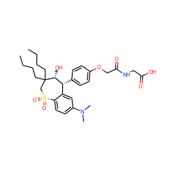 CCCCC1(CCCC)CS(=O)(=O)c2ccc(N(C)C)cc2[C@@H](c2ccc(OCC(=O)NCC(=O)O)cc2)[C@H]1O ZINC000003963321