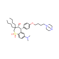 CCCCC1(CCCC)CS(=O)(=O)c2ccc(N(C)C)cc2[C@@H](c2ccc(OCCCC[N+]34CCN(CC3)CC4)cc2)[C@H]1O ZINC000003970927