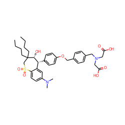 CCCCC1(CCCC)CS(=O)(=O)c2ccc(N(C)C)cc2[C@@H](c2ccc(OCc3ccc(CN(CC(=O)O)CC(=O)O)cc3)cc2)[C@H]1O ZINC000003985313