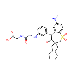 CCCCC1(CCCC)CS(=O)(=O)c2ccc(N(C)C)cc2[C@@H](c2cccc(NCC(=O)NCC(=O)O)c2)[C@H]1O ZINC000028523844