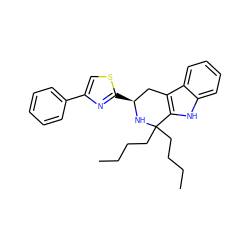 CCCCC1(CCCC)N[C@@H](c2nc(-c3ccccc3)cs2)Cc2c1[nH]c1ccccc21 ZINC000013863933